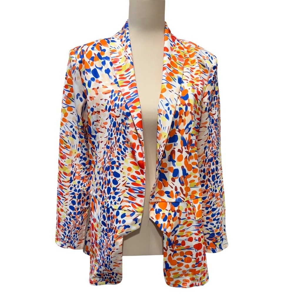 Womens Multicolor Abstract Confetti Open Front Blazer Jacket Stretch Size M